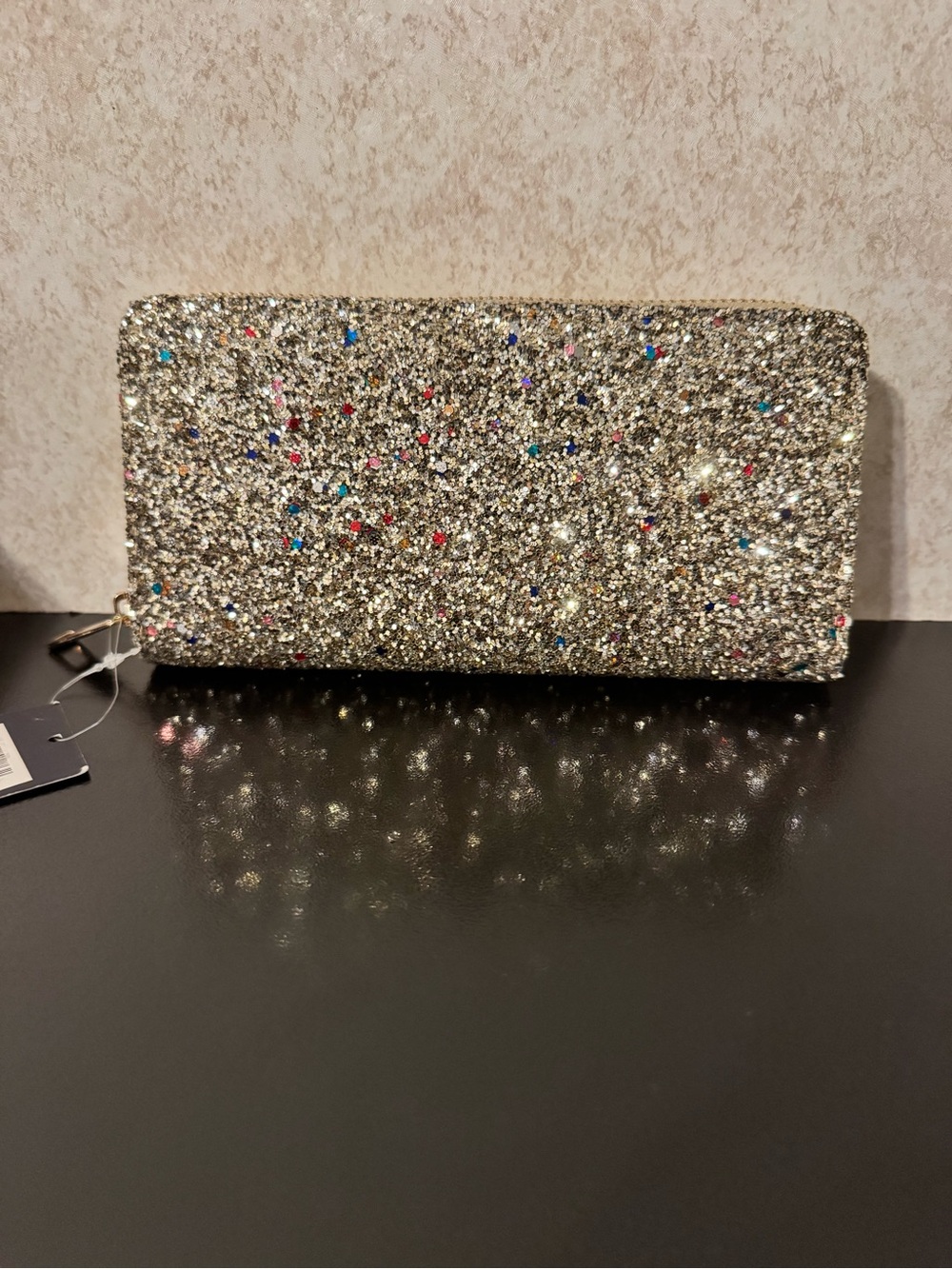 Victoria Leland Glitter Evening Clutch Wallet - Silver Sparkle